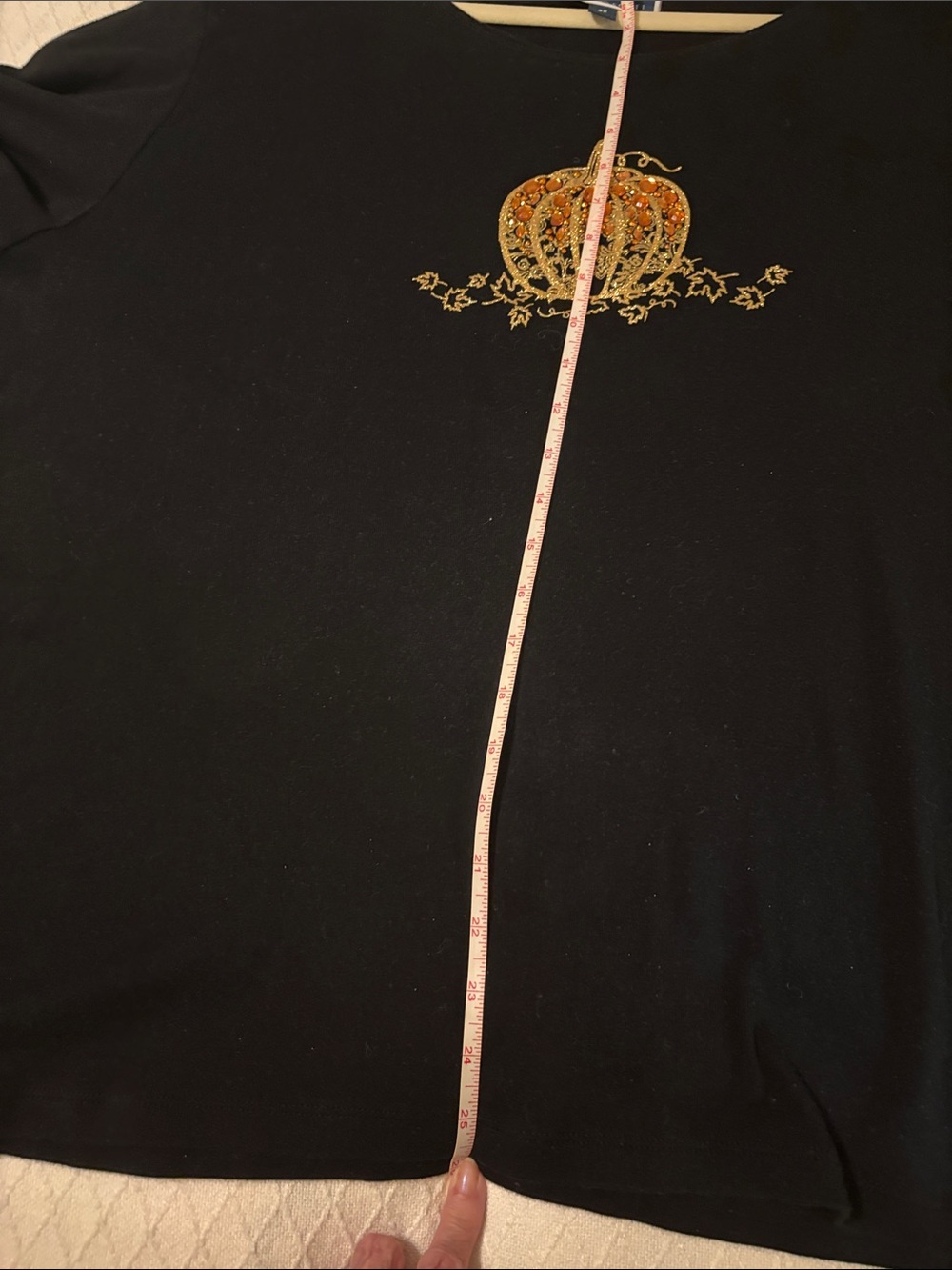 Karen Scott Black Long-Sleeve Top with Gold & Orange Pumpkin Motif - Picture 6 of 6